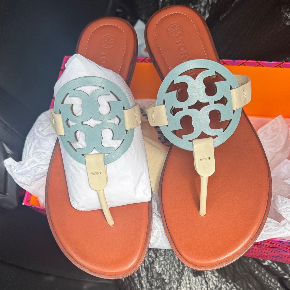 Tory Burch Sandals with Blue and Cream Details